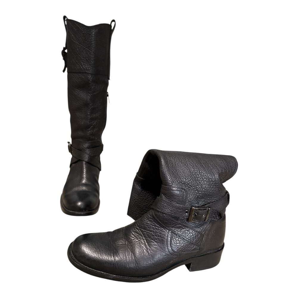 Barneys New York Black Leather Tall Equestrian Harness Moto Riding Boots Size 37
